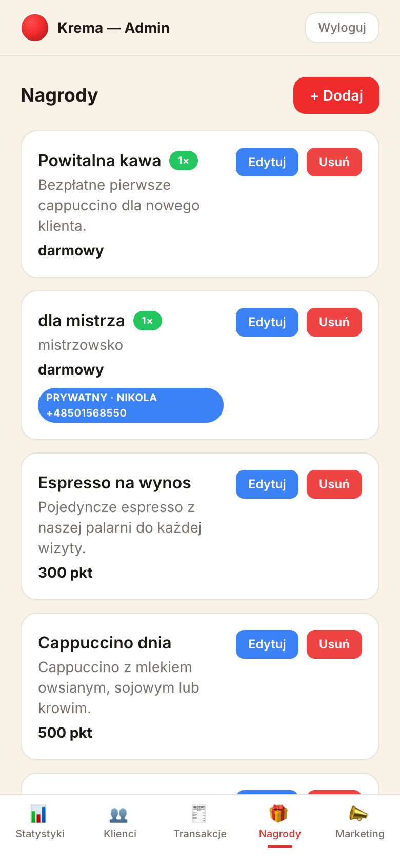 Panel zarządzania nagrodami
